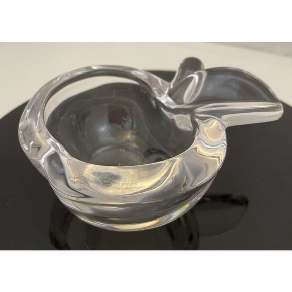 Art Vannes France French Crystal Clear Stemmed Apple Trinket Dish Signed - EUC - Picture 2 of 8